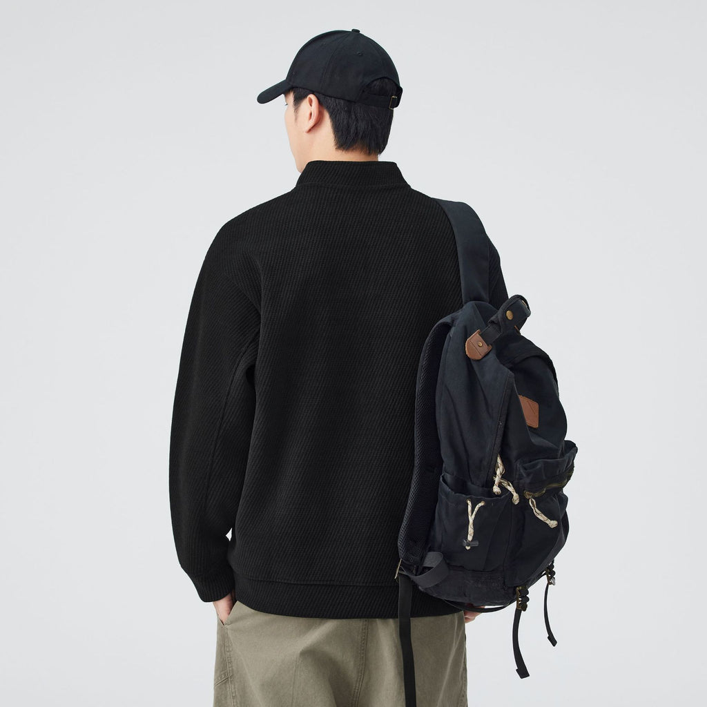 Men's Heavyweight Half Zip Sweatshirt Jacket Casual Stand Collar Solid Color Oversized Pullover