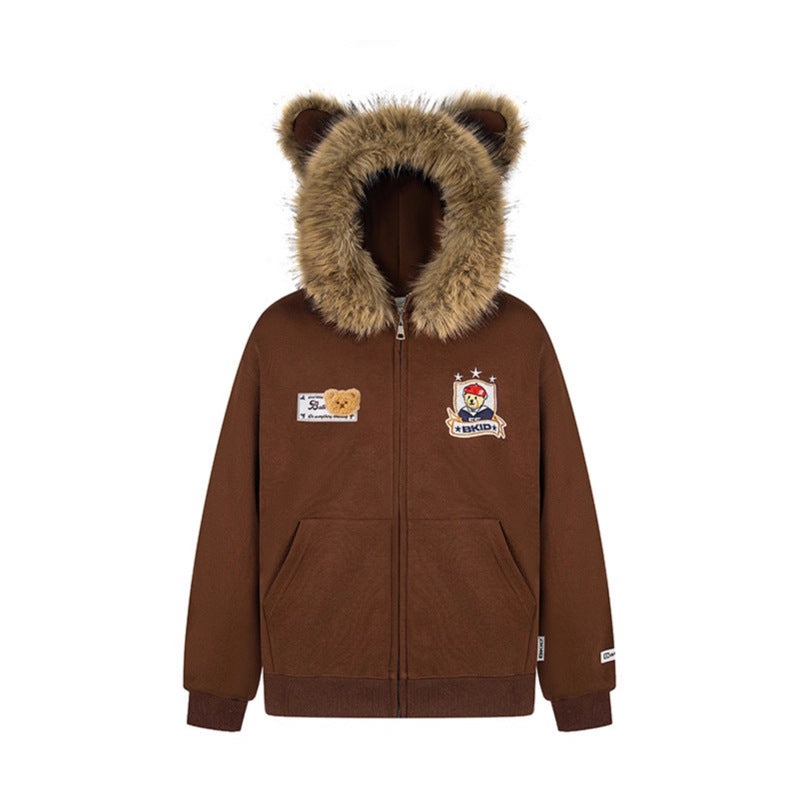 Hoodie Zip-Up Sweatshirt Casual Oversized Hooded Jacket with Plush Lining