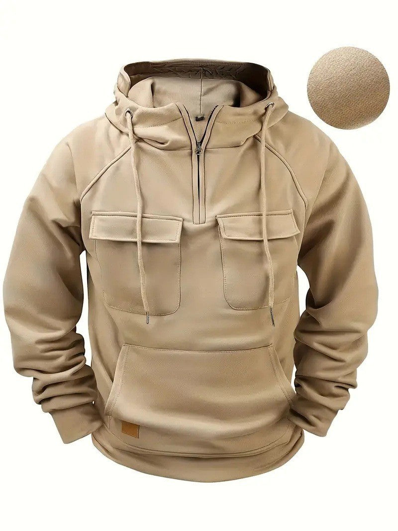 Casual Oversized Men's Hoodie, Heavyweight Streetwear Style Long Sleeve Jacket