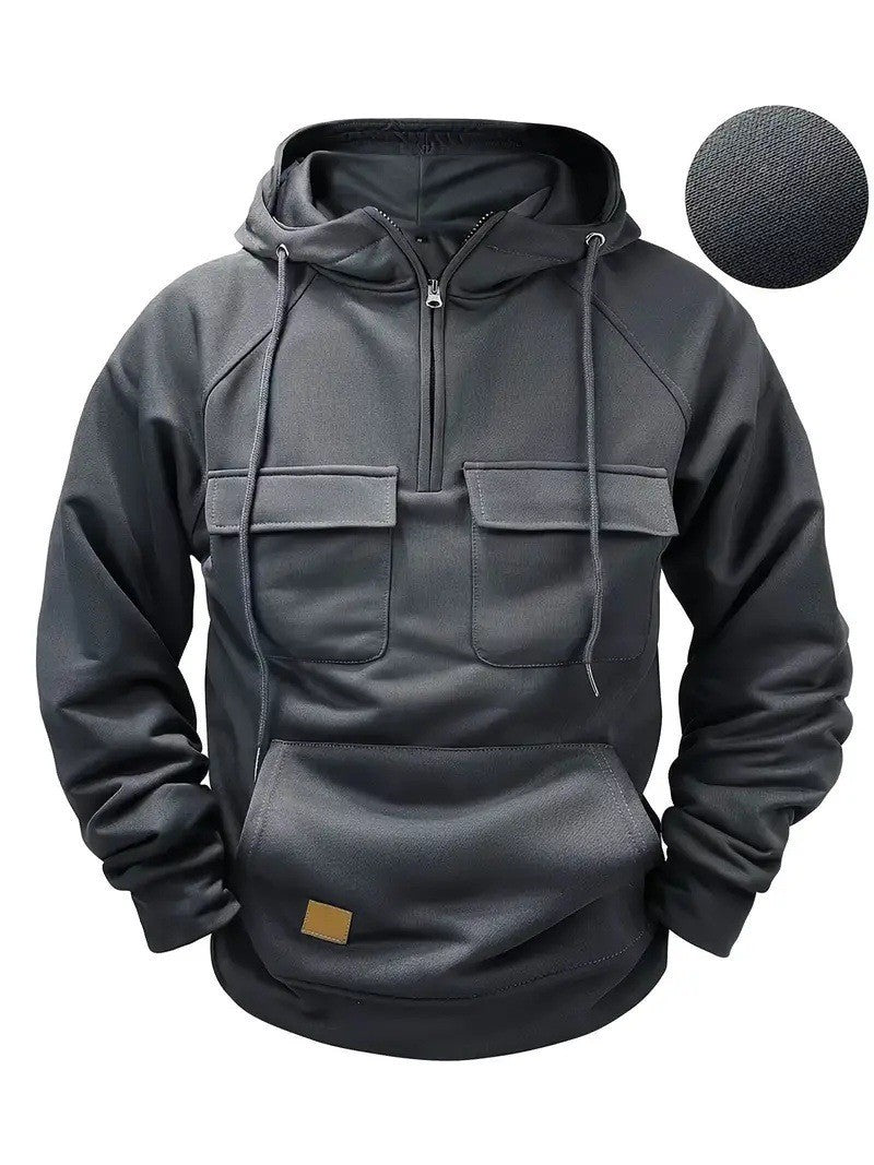 Casual Oversized Men's Hoodie, Heavyweight Streetwear Style Long Sleeve Jacket
