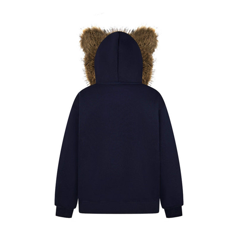 Hoodie Zip-Up Sweatshirt Casual Oversized Hooded Jacket with Plush Lining