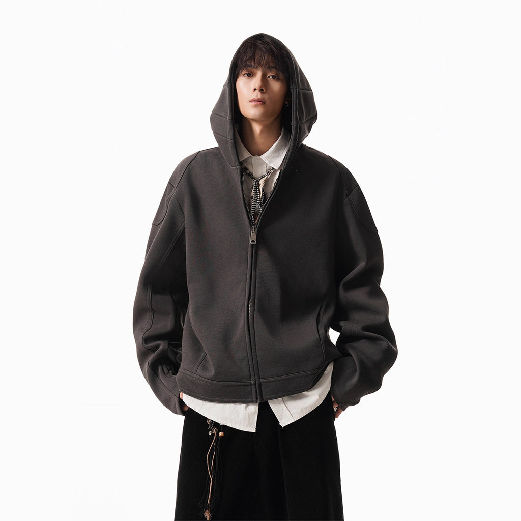 Cleanfit Short Crop Heavyweight Hoodie Jacket for Men Autumn Loose Oversized Hooded Zip-Up Sweatshirt with Regular Shoulders