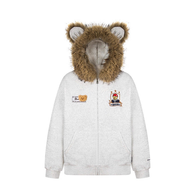 Hoodie Zip-Up Sweatshirt Casual Oversized Hooded Jacket with Plush Lining