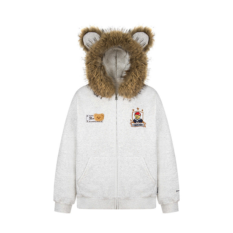 Hoodie Zip-Up Sweatshirt Casual Oversized Hooded Jacket with Plush Lining