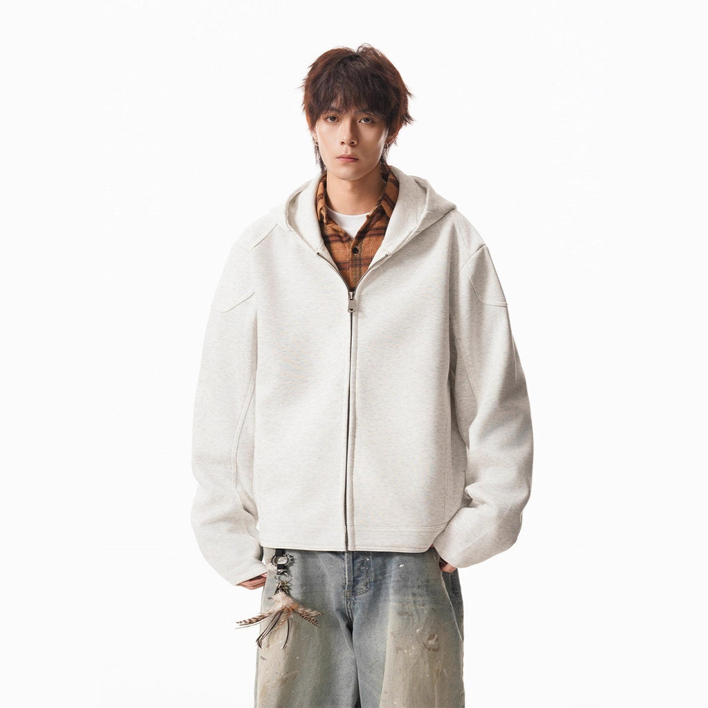 Cleanfit Short Crop Heavyweight Hoodie Jacket for Men Autumn Loose Oversized Hooded Zip-Up Sweatshirt with Regular Shoulders