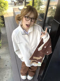 Style Embroidered Letter Zip-Up Hoodie for Women, Loose Oversized Sweatshirt