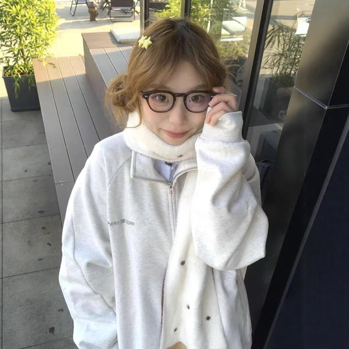 Style Embroidered Letter Zip-Up Hoodie for Women, Loose Oversized Sweatshirt