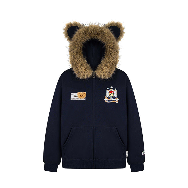 Hoodie Zip-Up Sweatshirt Casual Oversized Hooded Jacket with Plush Lining