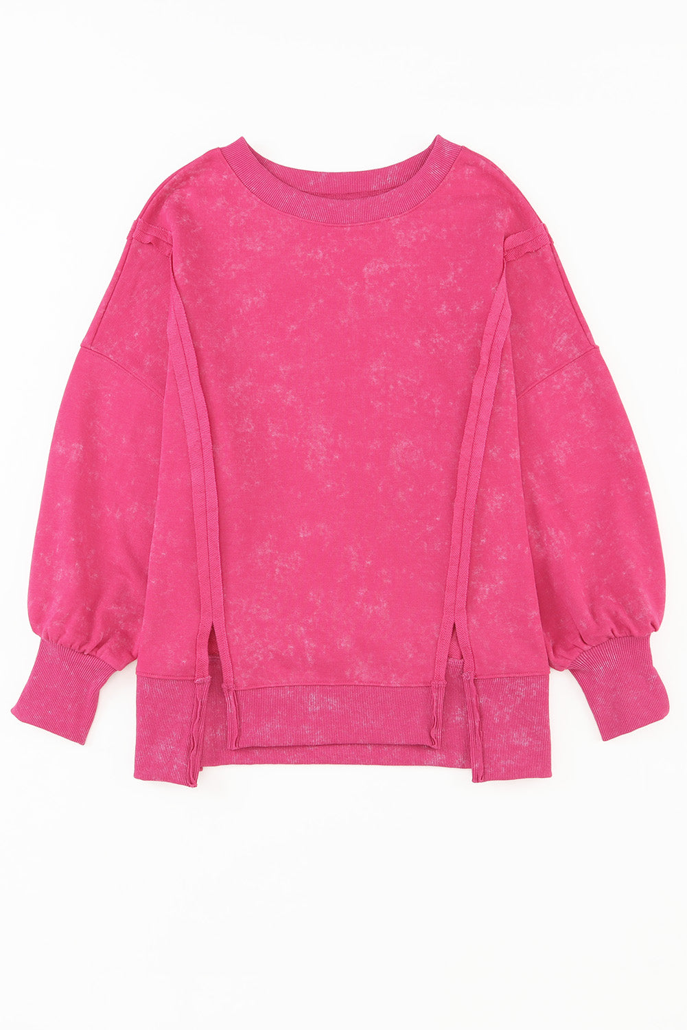 Gray Acid Wash Relaxed Fit Seamed Pullover Sweatshirt with Slits