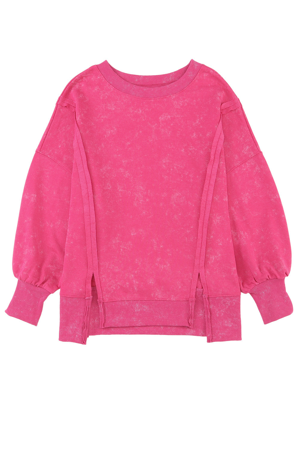 Gray Acid Wash Relaxed Fit Seamed Pullover Sweatshirt with Slits